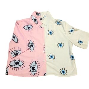 SHEIN Two Toned Eye Ball Trippy Button Up Crop Top Size M / 6